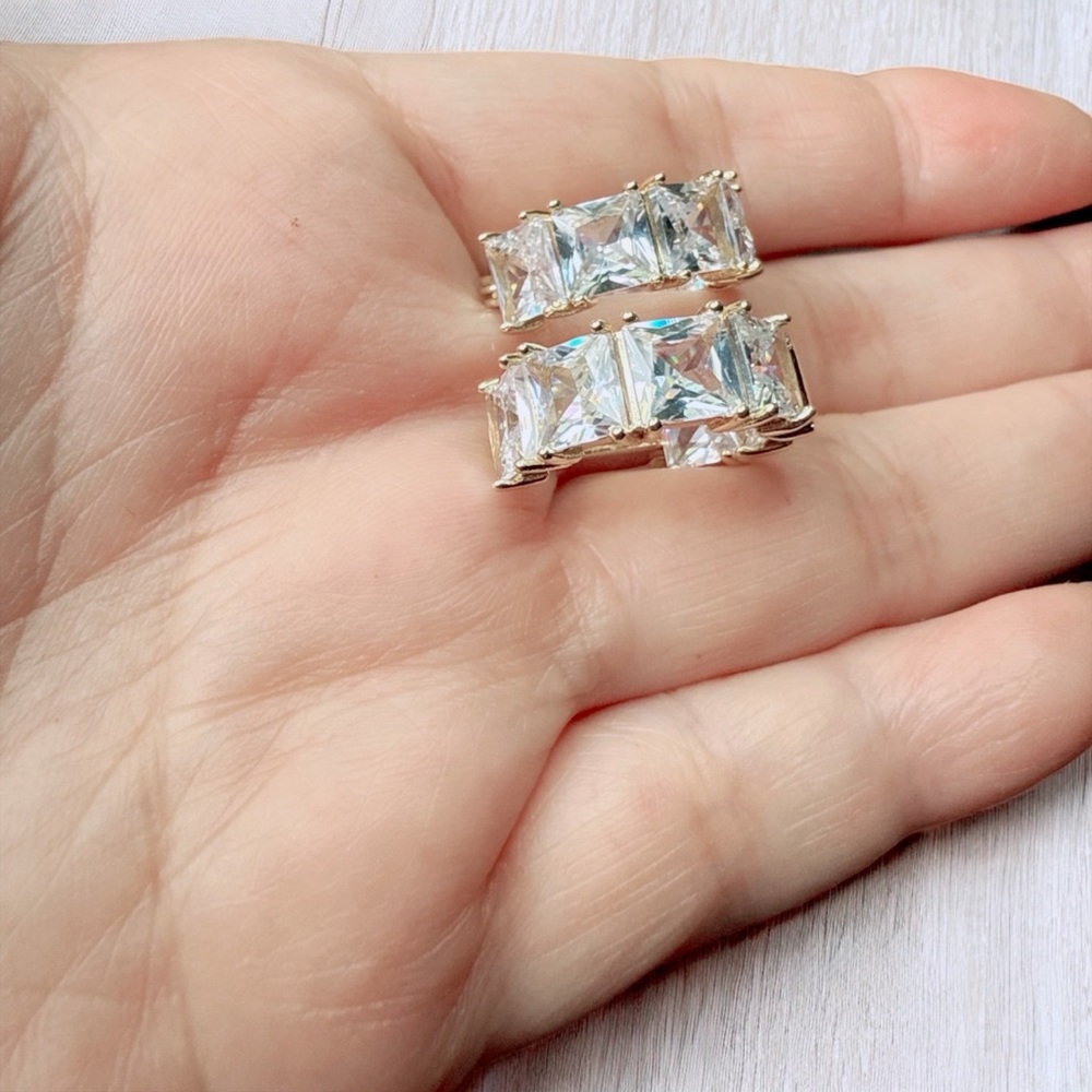 New! Gold Tone Cubic Zirconia Square Drop Earrings